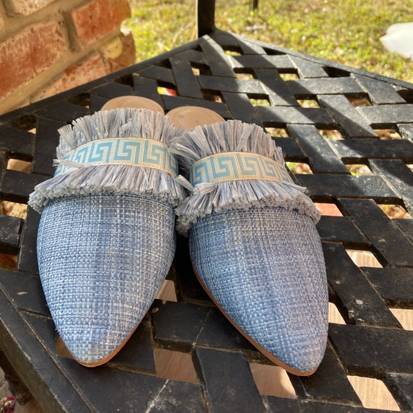 Michelle McDowell Blue Greek Key Raffia Mules — Size 7 - Picture 8 of 13